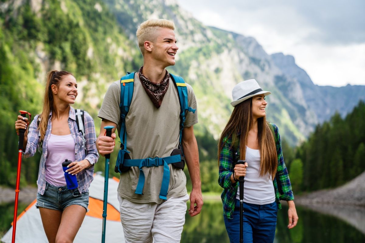 Hiking camping backpacker outdoor journey travel trekking concept