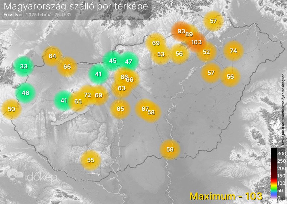 Légszennyezettség az országban kedden