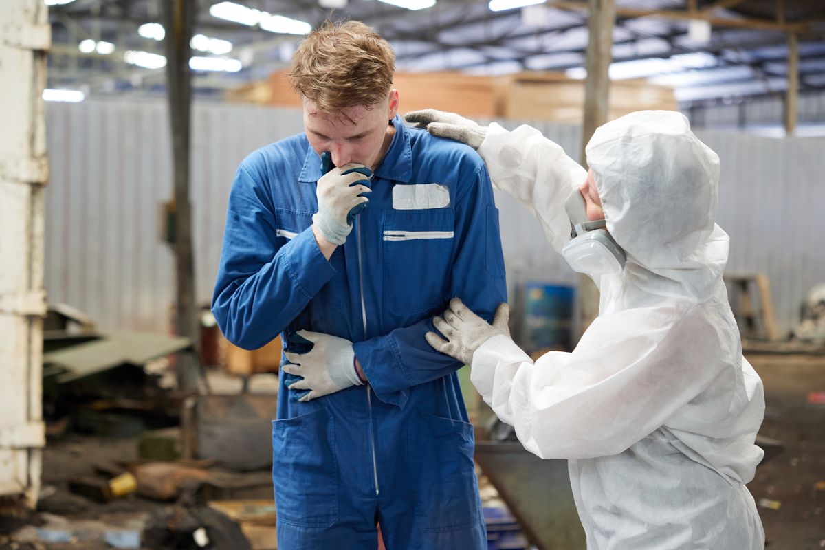 Worker,Have,A,Sick,And,Coworker,With,Personal,Protective,Equipment