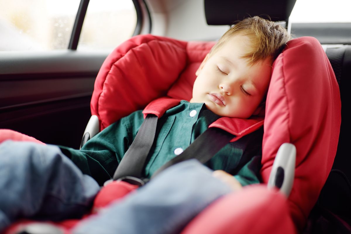 Cute,Toddler,Boy,Sleeping,In,Car,Seat.,Portrait,Of,Pretty