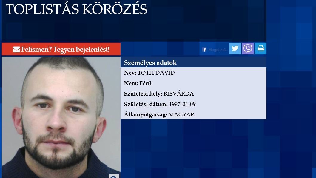 Emberkereskedelem és fogolyszökés miatt került a toplistás kötözések listájára a kisvárdai Tóth Dávid